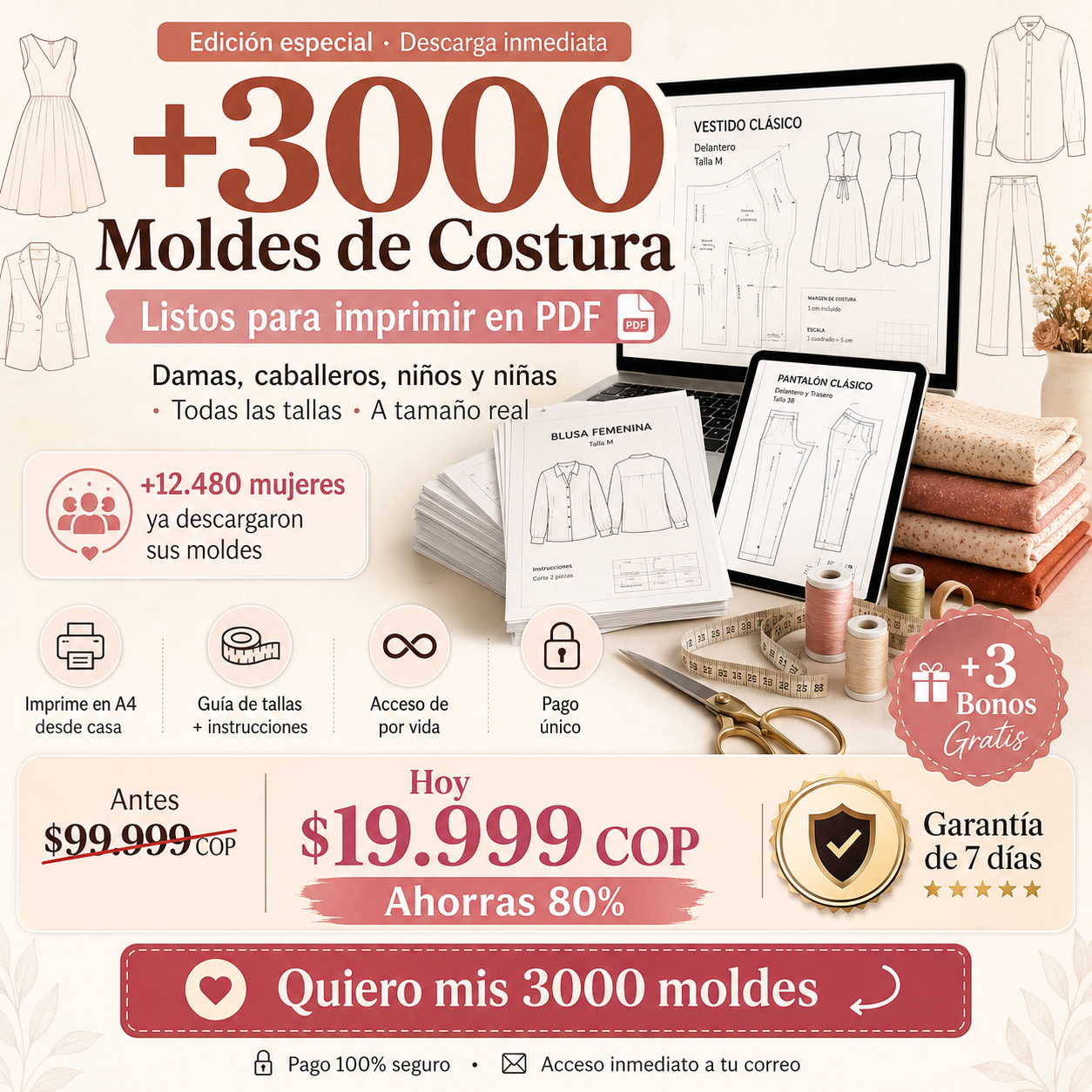 +3000 Moldes de Costura en PDF listos para imprimir